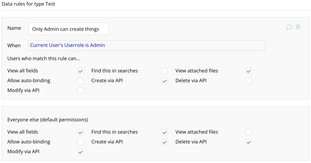 Data Privacy rules in Bubble.io for this test