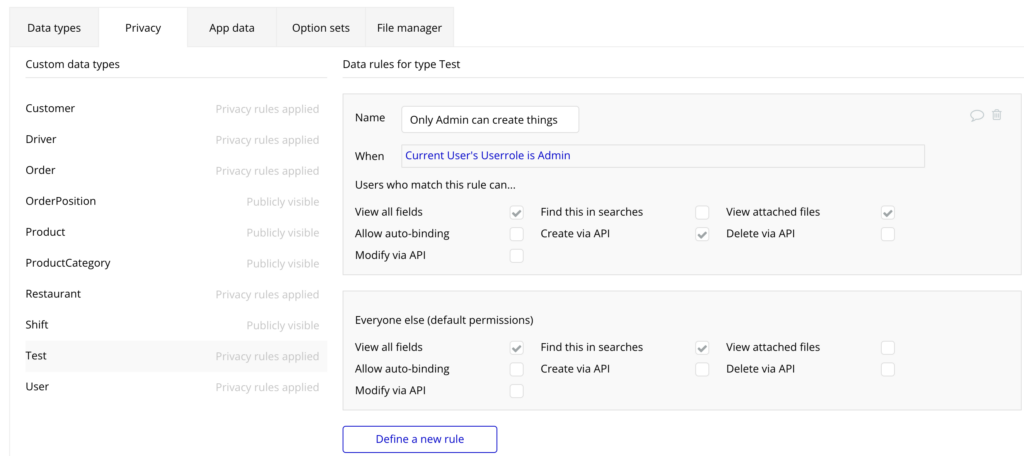 Data Privacy example in Bubble.io