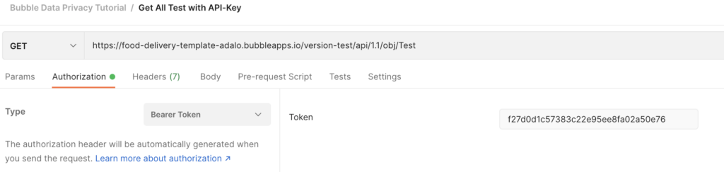 Postman bearer token