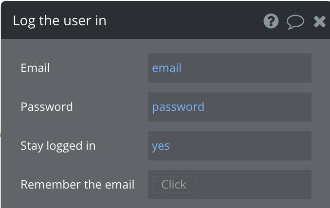 Bubble.io Workflow sign user in 